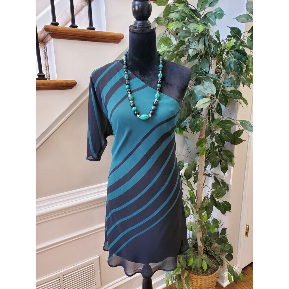 Eva Mendes NY&C Green Black One Shoulder off Casual Knee Length Dress Medium